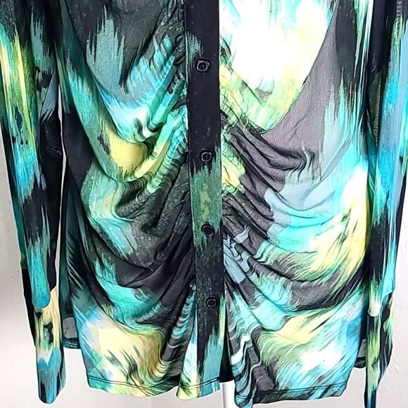Future Collective Sheer Buttondown Blouse, Ruching Down the Center, Size Medium - Picture 5 of 10